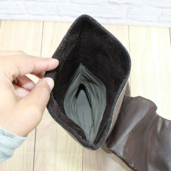 Roberto Del Carlo Brown Leather Pull On Knee High Heeled Boots Size 8.5 - Picture 9 of 10